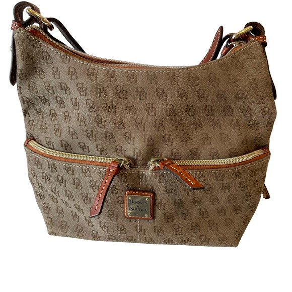 Dooney & Bourke Tan Hobo Bag with Brown Accents - Picture 2 of 15